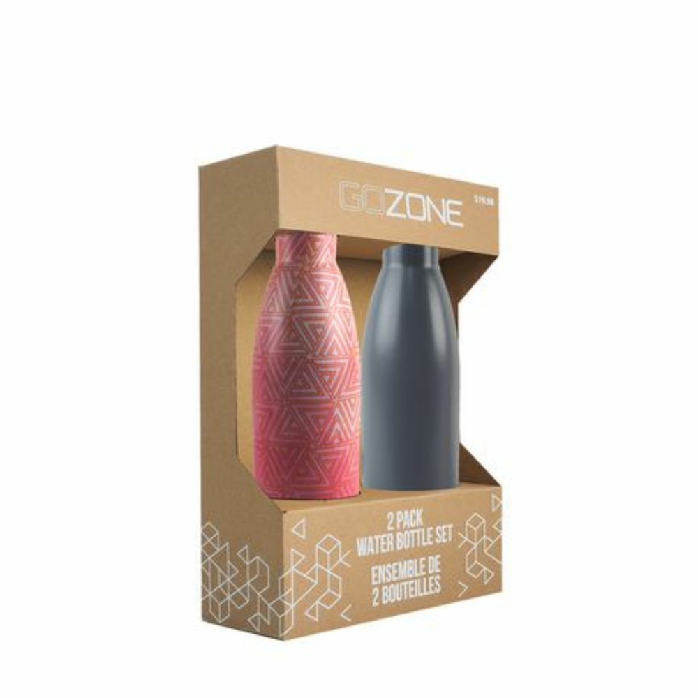 Go Zone 2 Pack Water Bottles Set (Pink & Gray Set) (Blue & Dark Blue)